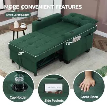 DURASPACE 39 inch Futon Chair Bed Convertible Chair 3-in-1 Pull Out Sleeper Reading Chair Beds with ...