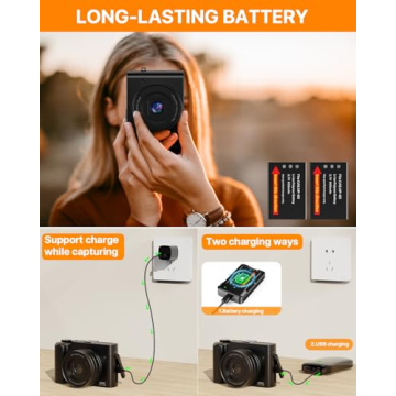 4K Digital Camera, 64MP Dual Cameras for Photography Autofocus Anti-Shake, Video Vlogging Camera for YouTube, Compact Travel Camera with 32GB SD Card, 16X Digital Zoom, Flashlight, 2 Batteries+Charger