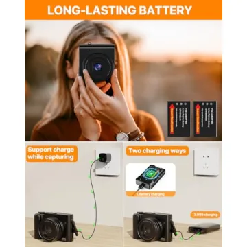 4K Digital Camera, 64MP Dual Cameras for Photography Autofocus Anti-Shake, Video Vlogging Camera for YouTube, Compact Travel Camera with 32GB SD Card, 16X Digital Zoom, Flashlight, 2 Batteries+Charger