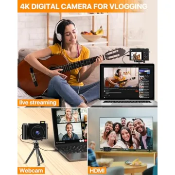 4K Digital Camera, 64MP Dual Cameras for Photography Autofocus Anti-Shake, Video Vlogging Camera for YouTube, Compact Travel Camera with 32GB SD Card, 16X Digital Zoom, Flashlight, 2 Batteries+Charger