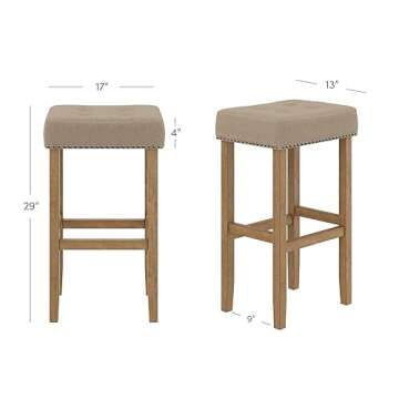 Nathan James Hylie Nailhead Wood Pub-Height Kitchen Counter Bar Stool 29", Natural Flax/Light Brown