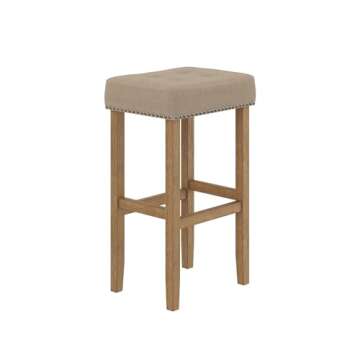 Nathan James Hylie Nailhead Wood Pub-Height Kitchen Counter Bar Stool 29", Natural Flax/Light Brown