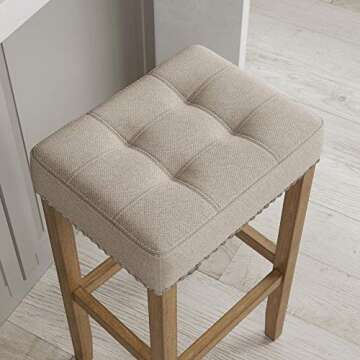 Nathan James Hylie Nailhead Wood Pub-Height Kitchen Counter Bar Stool 29", Natural Flax/Light Brown
