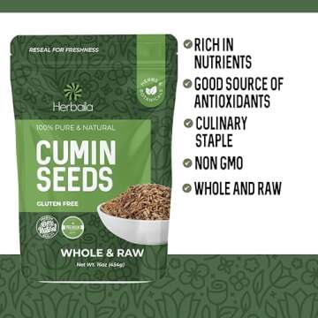 Herbaila Cumin Seeds Whole 16oz for Aromatic Cooking