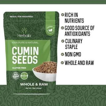 Herbaila Cumin Seeds Whole 16oz for Aromatic Cooking