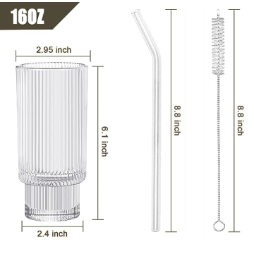 HAIYEATBNB Ribbed Glassware Set - Set of 4 Elegant Drinking Glasses