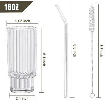 HAIYEATBNB Ribbed Glassware Set - Set of 4 Elegant Drinking Glasses