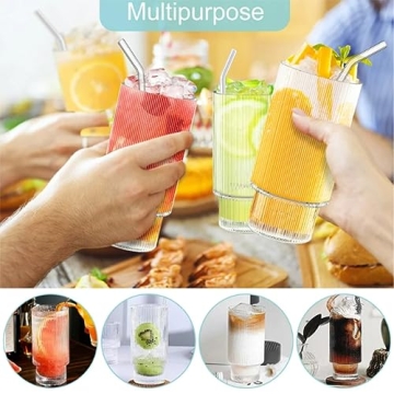 HAIYEATBNB Ribbed Glassware Set - Set of 4 Elegant Drinking Glasses