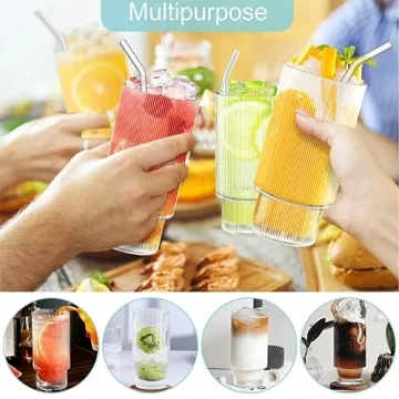 HAIYEATBNB Ribbed Glassware Set - Set of 4 Elegant Drinking Glasses