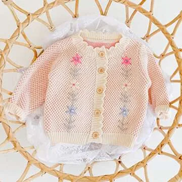 Simplee Kids Baby Sweater Valentine's Day Cardigan with Flower Embroidery for 18-24 Months
