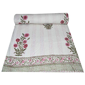 V Vedant Floral Print Kantha Quilt for Twin Size Beds