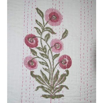 V Vedant Floral Print Kantha Quilt for Twin Size Beds