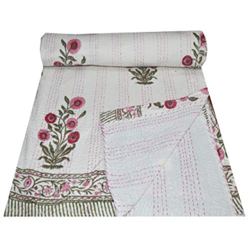 V Vedant Floral Print Kantha Quilt for Twin Size Beds
