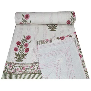 V Vedant Floral Print Kantha Quilt for Twin Size Beds