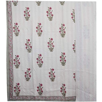 V Vedant Floral Print Kantha Quilt for Twin Size Beds