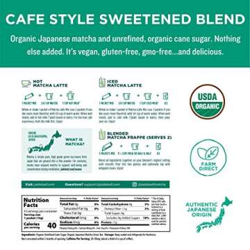 Jade Leaf Matcha Organic Cafe Style Sweetened Matcha Latte Mix - Premium Japanese (100 Count)