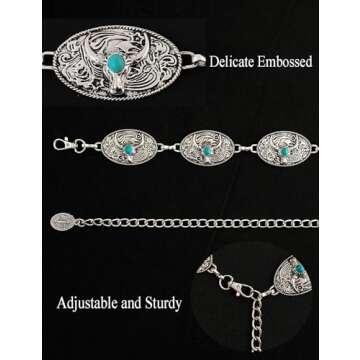 TOPACC Western belts for Woman Longhorn Cowgirl Belts Turquoise Chain Belt for Dresses Jean Country ...