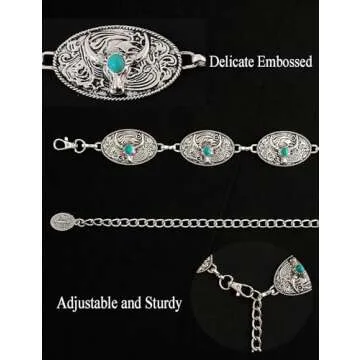 TOPACC Western belts for Woman Longhorn Cowgirl Belts Turquoise Chain Belt for Dresses Jean Country ...
