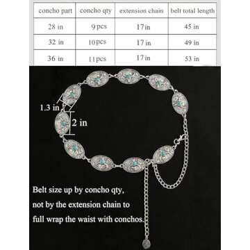 TOPACC Western belts for Woman Longhorn Cowgirl Belts Turquoise Chain Belt for Dresses Jean Country Concert Outfit