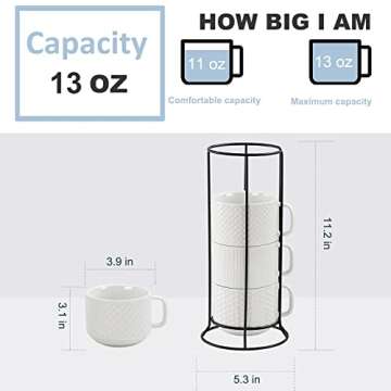 Buyajuju Porcelain Stackable Coffee Mugs Set of 4 with Metal Stand