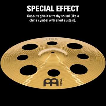 Meinl 16” Trash Crash Cymbal with Holes – HCS Traditional Finish Brass for Drum Set, Made In Ger...