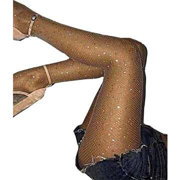 Betteraim Women's Rhinestone Fishnet Tights Sparkle Fishnet Stockings Carnival Glitter Tights (as1, ...