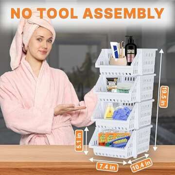 TidyFriend Small Plastic Stackable Storage Bins for Pantry, 4-Pack Small Open Front Storage Bins, To...