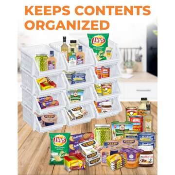 TidyFriend Small Plastic Stackable Storage Bins for Pantry, 4-Pack Small Open Front Storage Bins, Toy Organizers, Kitchen, Bathroom Essentials (White)