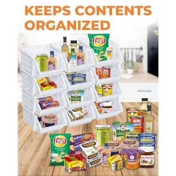 TidyFriend Small Plastic Stackable Storage Bins for Pantry, 4-Pack Small Open Front Storage Bins, Toy Organizers, Kitchen, Bathroom Essentials (White)