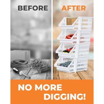 TidyFriend Small Plastic Stackable Storage Bins for Pantry, 4-Pack Small Open Front Storage Bins, Toy Organizers, Kitchen, Bathroom Essentials (White)