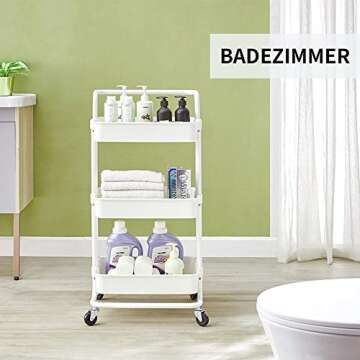 Micoe Utility Carts with Wheels, Practical Handle and ABS Storage Basket, 3 Tier Rolling Cart Organizer, White, H-T001W