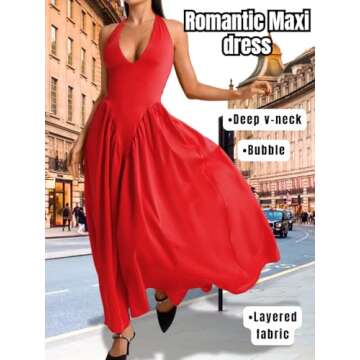 ChiaoLezhee Deep V Neck Dress, Halter Maxi Dresses, Vacation Date Night, Sexy for Women Corset Flowy...