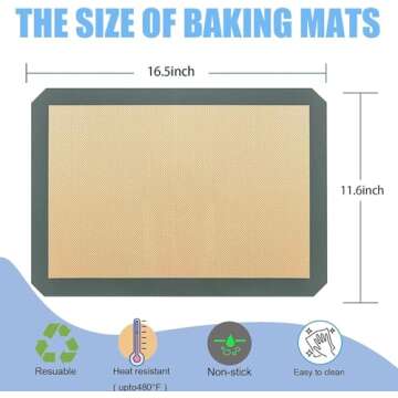 GLBEAR Silicone Baking Mat 2-Pack, 16.5x11.6 Inch Non-Stick Reusable Mats for Oven, Cookies Bread Pastry, Food Safe & Heat Resistant - Easy Clean Baking Sheet