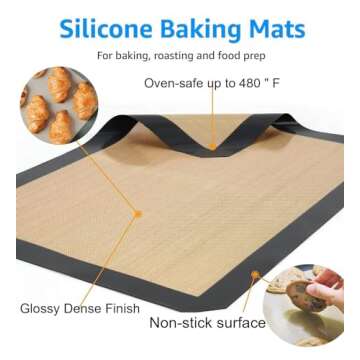 GLBEAR Silicone Baking Mat 2-Pack, 16.5x11.6 Inch Non-Stick Reusable Mats for Oven, Cookies Bread Pastry, Food Safe & Heat Resistant - Easy Clean Baking Sheet