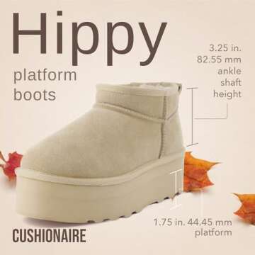CUSHIONAIRE Hippy Women’s Platform Ankle Boots – Genuine Suede, Faux Fur Lining, Cozy Winter Sli...