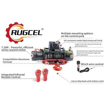 RUGCEL 13500lb Waterproof Electric Truck Winch