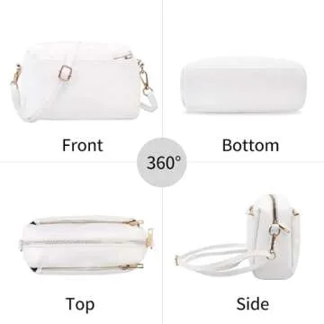 VOROLO Crossbody Bag Triple Zip Small Leather Cross body Purse Shoulder Bag with Ajustable Strap for Women WHITE