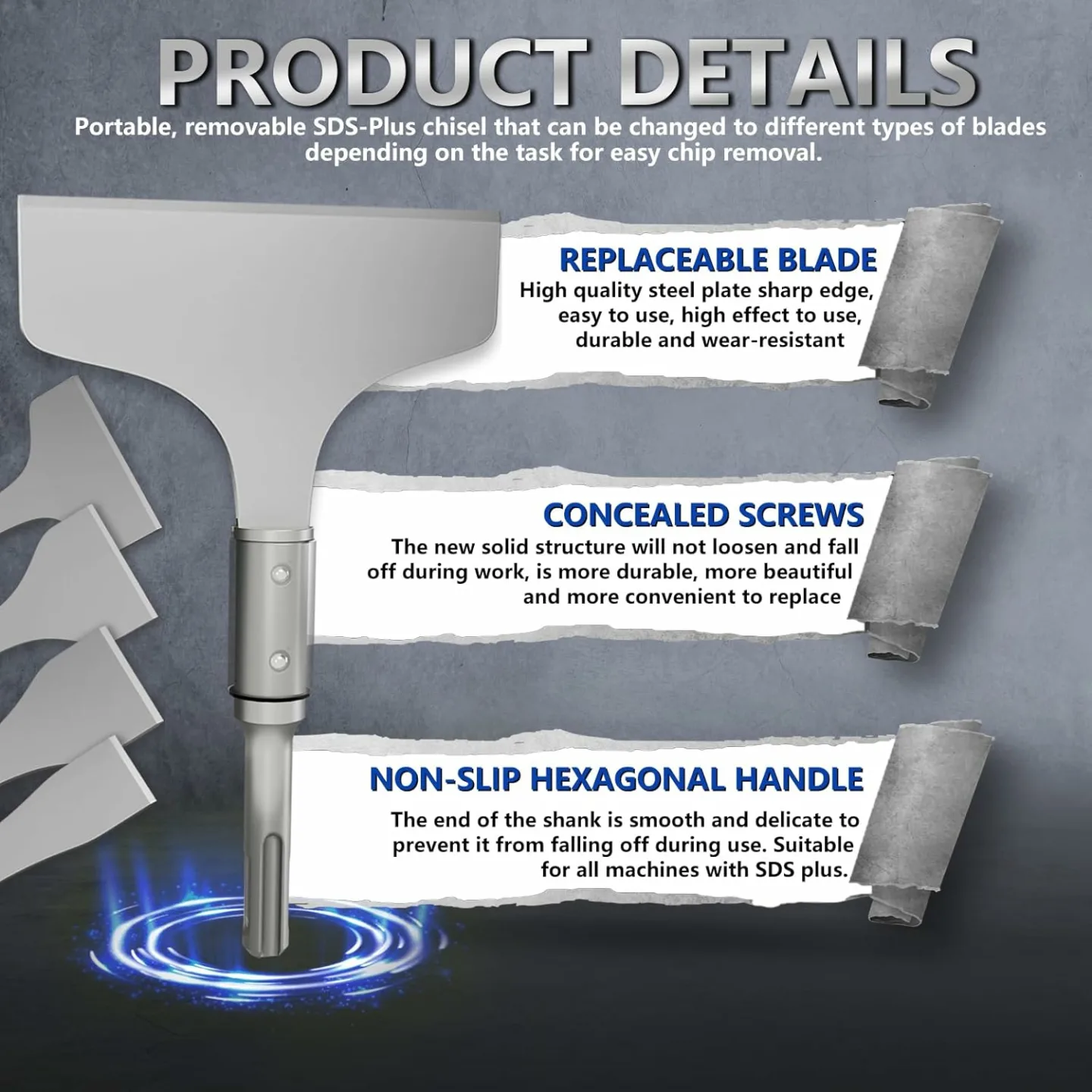 Chisel Set with SDS+ Shanks & 4 Blades for Home Improvement