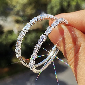 Sdouefos Gold Plated Rhinestone Hoop Earrings Large Crystal Zirconia Hoop Earrings for Women Fashion...