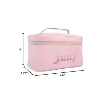 Juicy Couture Women's Cosmetics Bag - Travel Makeup and Toiletries Train Case Organizer, Size One Size, Light Pink Terry with Rhinestone Logo