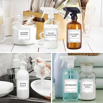 TESWEY 36PCS Laundry Room Labels Set, Waterproof Laundry Labels for Jars Containers, Minimalist PVC Label Stickers for Laundry Room Organization, with DIY Blank Labels（White）