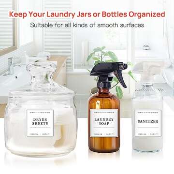 TESWEY 36PCS Laundry Room Labels Set, Waterproof Laundry Labels for Jars Containers, Minimalist PVC Label Stickers for Laundry Room Organization, with DIY Blank Labels（White）