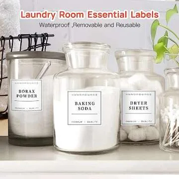 TESWEY 36PCS Laundry Room Labels Set, Waterproof Laundry Labels for Jars Containers, Minimalist PVC Label Stickers for Laundry Room Organization, with DIY Blank Labels（White）