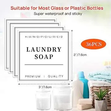 TESWEY 36PCS Laundry Room Labels Set, Waterproof Laundry Labels for Jars Containers, Minimalist PVC Label Stickers for Laundry Room Organization, with DIY Blank Labels（White）