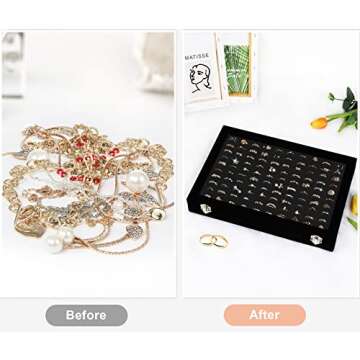 Ring Organizer for Jewelry, Ring Holder Box with Clear Lid, Dustproof Velvet Rings Display Tray Storage Case, 100 Slot Glass Top Jewelry Tray Drawer Insert for Multiple Rings Studs Earring (Black)