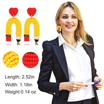 Beaded Teacher Earrings Cute Pencil Dangle Gifts for Teachers