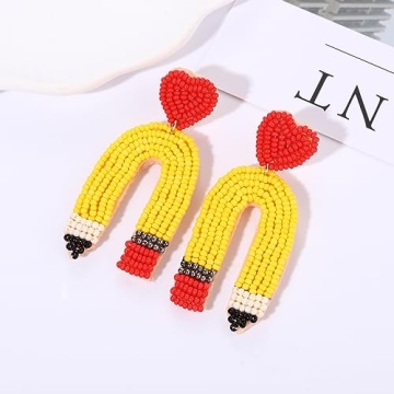 Beaded Teacher Earrings Cute Pencil Dangle Gifts for Teachers
