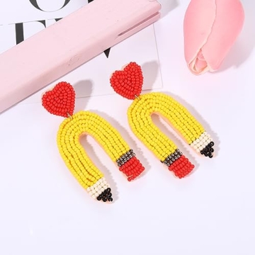 Beaded Teacher Earrings Cute Pencil Dangle Gifts for Teachers
