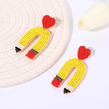 Beaded Teacher Earrings Cute Pencil Dangle Gifts for Teachers