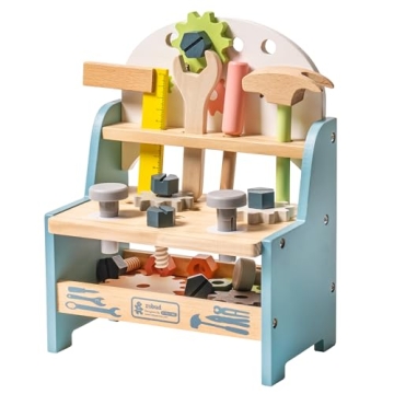 ROBUD Mini Wooden Play Tool Workbench Set for Kids Toddlers - Construction Toys Gift for 36 Months 3...